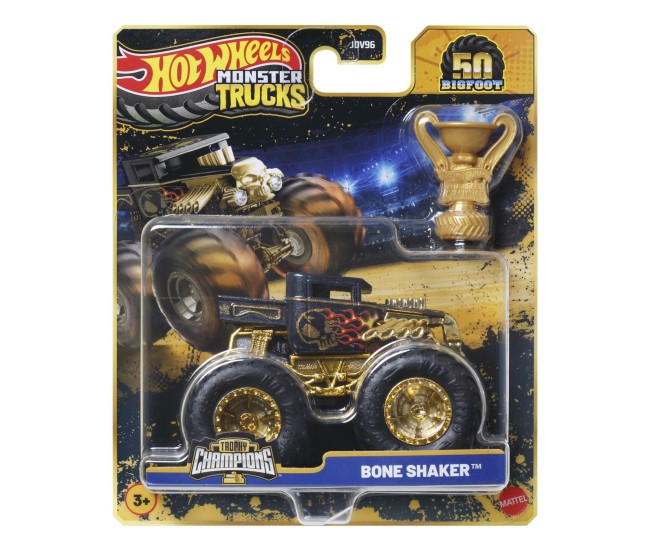 Hot wheels monster truck 50 bigfoot trophy champions masinuta bone shaker scara 1 la 64 Hot wheels monster truck 50 bigfoot trophy champions masinuta bone shaker scara 1 la 64