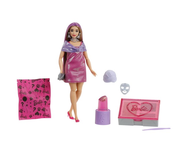 Barbie set party unboxed reveal papusa barbie mov cu 10 accesorii surpriza Barbie set party unboxed reveal papusa barbie mov cu 10 accesorii surpriza