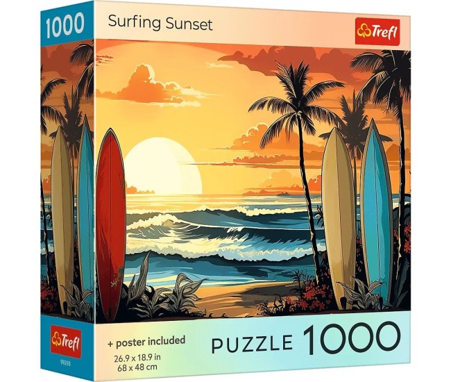 Puzzle trefl 1000 colectia sua apus de soare pentru surf poster inclus Puzzle trefl 1000 colectia sua apus de soare pentru surf poster inclus