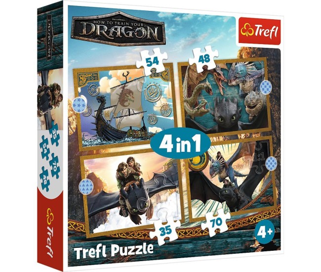 Puzzle trefl 4in1 cum sa iti dresezi dragonul zilele dragonului