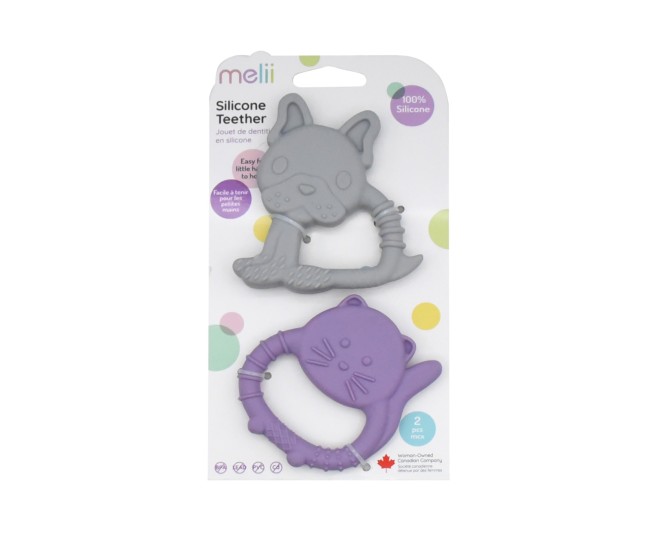 Set 2 jucarii dentitie silicon melii model bulldog + pisica