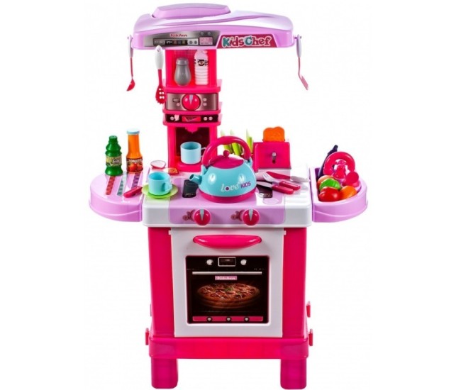 Bucatarie pentru fetite malplay cu electrocasnice ceainic si accesorii lumini si sunete