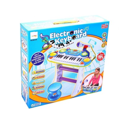 Instrument muzical pianina electronica malplay cu scaun si microfon 45 cm inaltime albastru