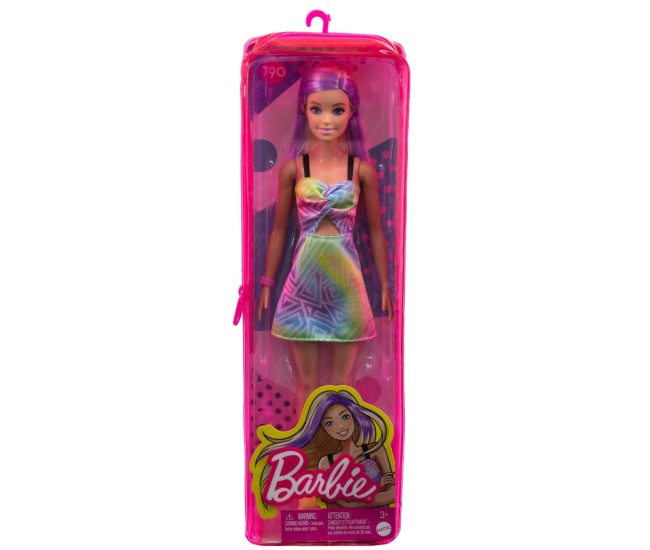 Papusa barbie fashionista blonda cu suvite mov