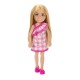 Barbie papusa chelsea blonda cu rochita roz in carouri Barbie papusa chelsea blonda cu rochita roz in carouri