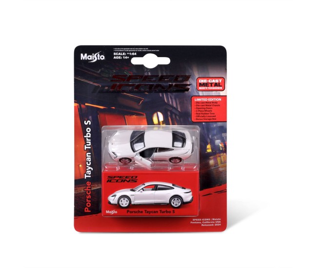 Maisto masinuta metalica speed icons porsche taycan turbo s alb scara 1 la 64
