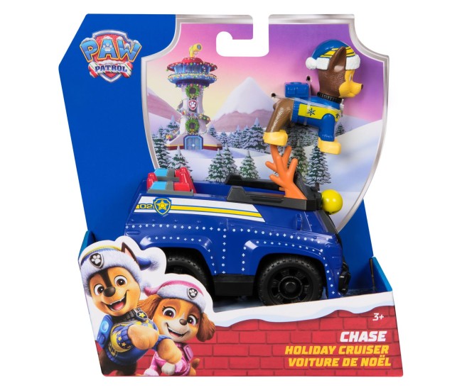 Patrula catelusilor vehicul si figurina chase cu accesorii de craciun Patrula catelusilor vehicul si figurina chase cu accesorii de craciun