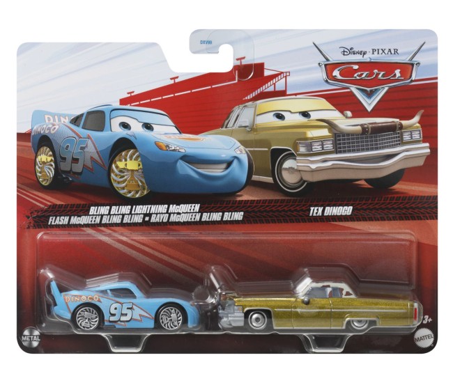 Cars3 set 2 masinute metalice fulger mcqueen bling bling si tex dinoco