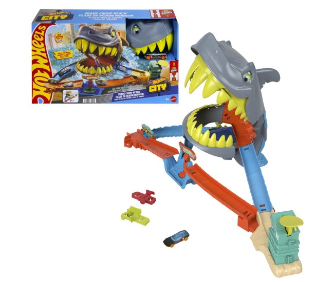 Hot wheels city pista de curse plaja rechinului chomp cu masinuta inclusa