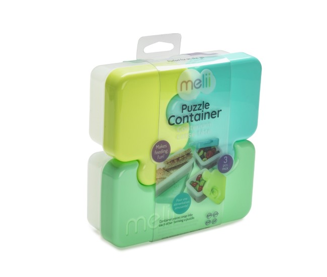 Recipient hrana bebe model puzzle, melii, albastru&verde