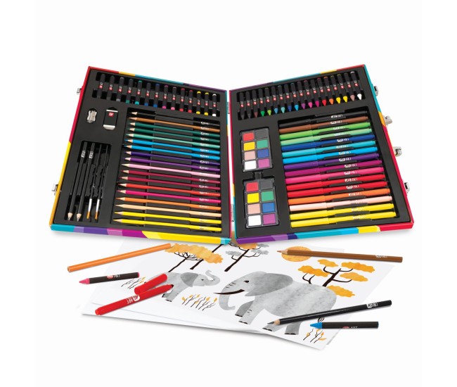 Happi hobbi art case set de desen deluxe cu 100 de accesorii curcubeu Happi hobbi art case set de desen deluxe cu 100 de accesorii curcubeu