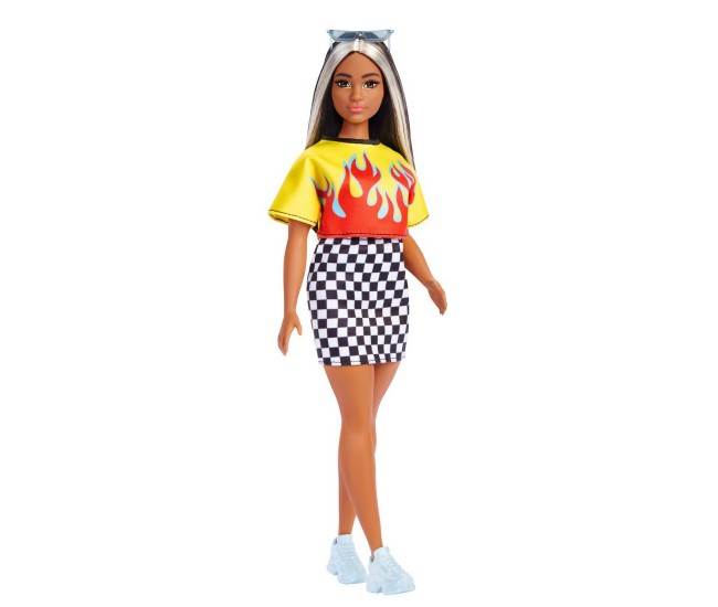 Papusa barbie fashionista bruneta cu suvite blonde