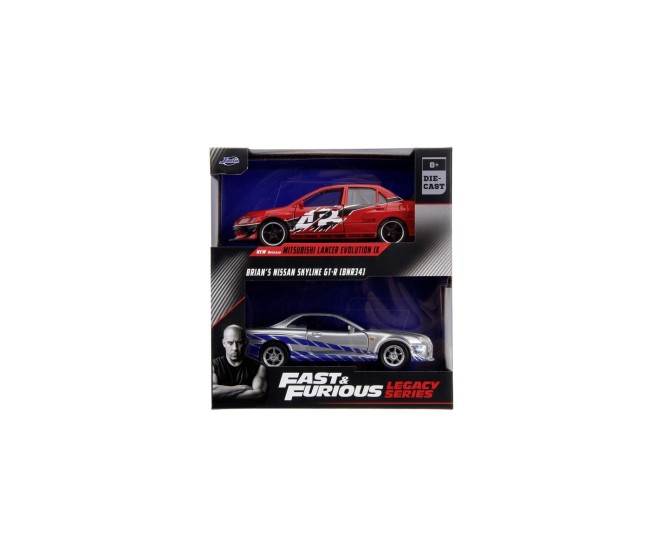 Jada fast and furious set 2 masinute metalice mitsubishi lancer evolution ix si brians nissan skyline gt r scara 1 la 32