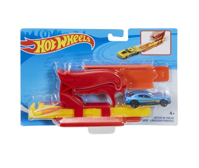 Hot wheels set lansator portabil rosu si masinuta Hot wheels set lansator portabil rosu si masinuta