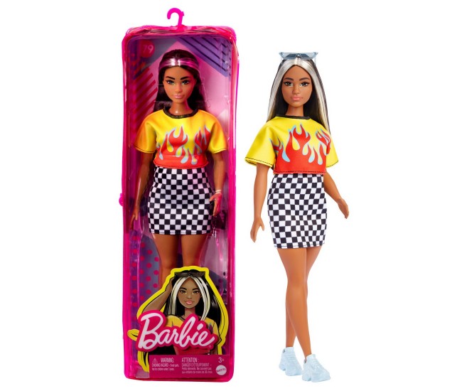 Papusa barbie fashionista bruneta cu suvite blonde