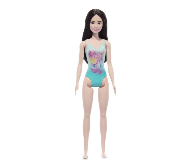 Papusa barbie bruneta cu costum de baie albastru Papusa barbie bruneta cu costum de baie albastru