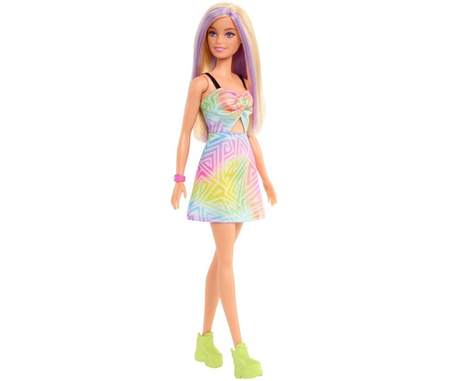 Papusa barbie fashionista blonda cu suvite mov