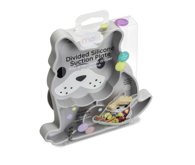 Farfurie compartimentata din silicon cu ventuza, melii, bulldog Farfurie compartimentata din silicon cu ventuza, melii, bulldog