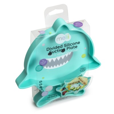 Farfurie compartimentata din silicon cu ventuza, melii, rechin