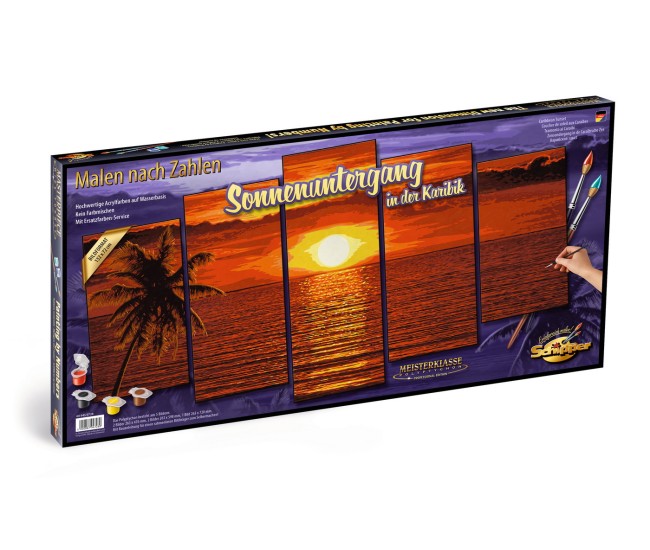 Kit pictura pe numere schipper apus in caraibe, 5 tablouri Kit pictura pe numere schipper apus in caraibe, 5 tablouri