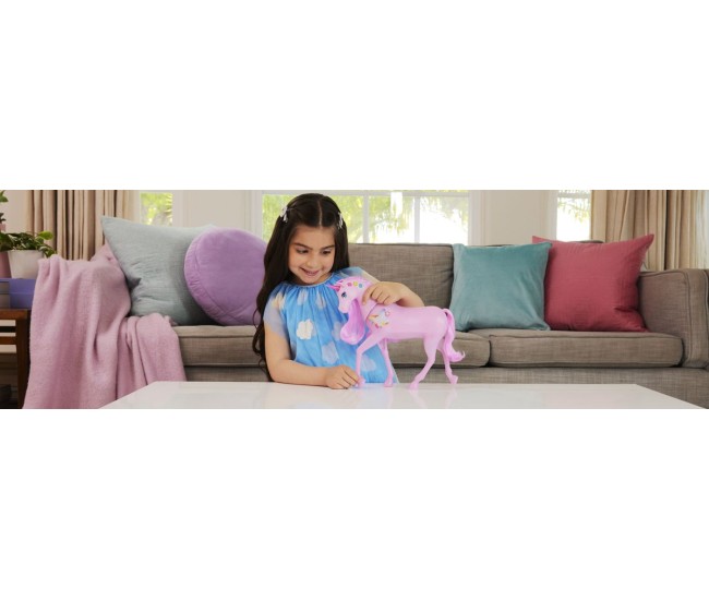 Barbie unicorn roz cu lumini stralucitoare si sunete Barbie unicorn roz cu lumini stralucitoare si sunete