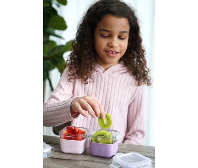 Set 3 recipiente sticla 3 160ml cu husa antiderapanta silicon melii roz mov gri Set 3 recipiente sticla 3 160ml cu husa antiderapanta silicon melii roz mov gri