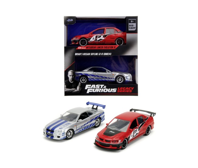 Jada fast and furious set 2 masinute metalice mitsubishi lancer evolution ix si brians nissan skyline gt r scara 1 la 32