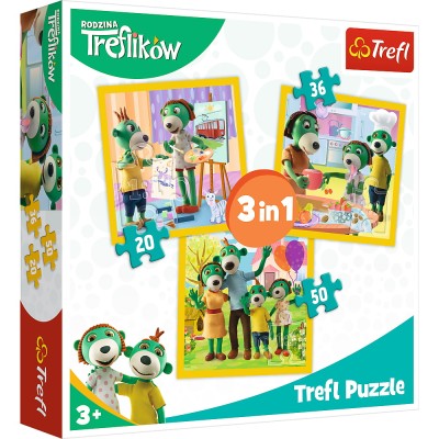 Puzzle trefl 3in1 distractie in familia trefiliki