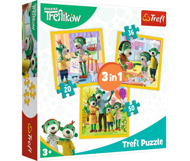 Puzzle trefl 3in1 distractie in familia trefiliki Puzzle trefl 3in1 distractie in familia trefiliki