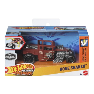 Hot wheels masinuta metalica cu sistem pull back bone shaker muscle mania scara 1 la 43 Hot wheels masinuta metalica cu sistem pull back bone shaker muscle mania scara 1 la 43