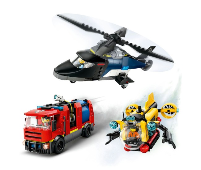 Lego city elicopter, camion de pompieri si submarin remixate 60462 Lego city elicopter, camion de pompieri si submarin remixate 60462