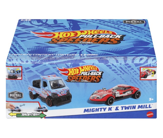 Hot wheels set 2 masinute metalice pull back mighty k si twin mill 1:43 Hot wheels set 2 masinute metalice pull back mighty k si twin mill 1:43