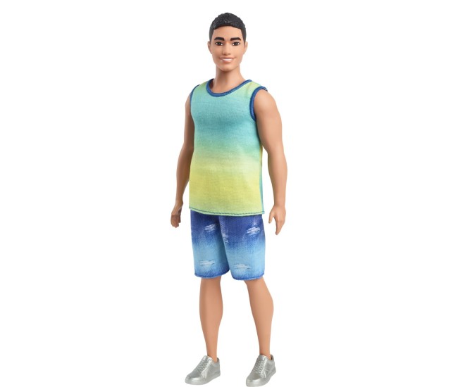 Barbie papusa baiat fashionistas brunet cu maiou ombre si pantaloni scurti de blugi