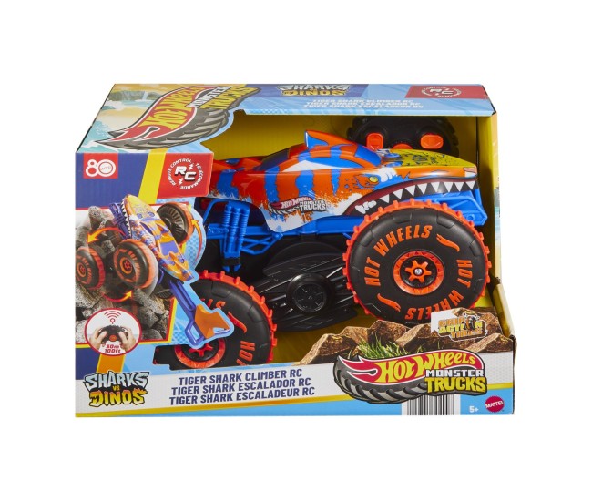 Hot wheels monster truck sharks vs dinos masina cu telecomanda tiger shark climber