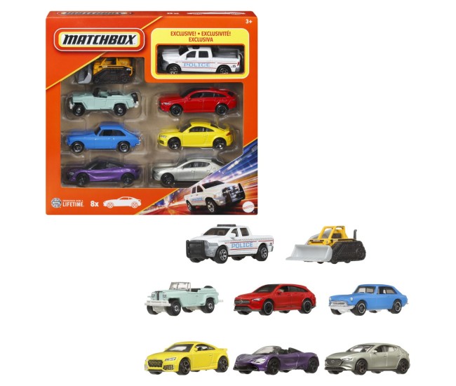 Matchbox set 8 masinute metalice exclusiv camioneta politiei scara 1 la 64