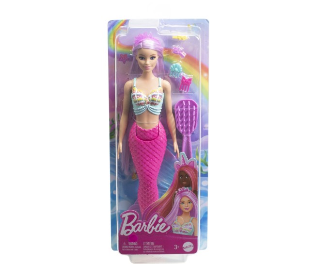Barbie papusa sirena cu par mov si coada roz Barbie papusa sirena cu par mov si coada roz