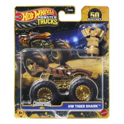 Hot wheels monster truck 50 bigfoot trophy champions masinuta hw tiger shark scara 1 la 64