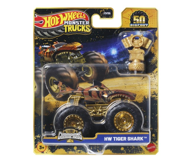 Hot wheels monster truck 50 bigfoot trophy champions masinuta hw tiger shark scara 1 la 64 Hot wheels monster truck 50 bigfoot trophy champions masinuta hw tiger shark scara 1 la 64