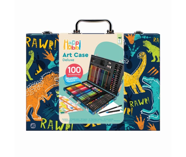 Happi hobbi art case set de desen deluxe cu 100 de accesorii dinozaur Happi hobbi art case set de desen deluxe cu 100 de accesorii dinozaur