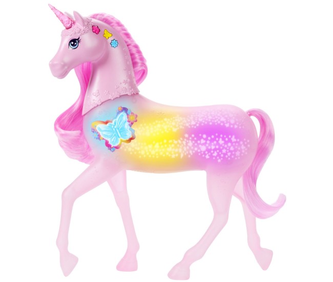 Barbie unicorn roz cu lumini stralucitoare si sunete Barbie unicorn roz cu lumini stralucitoare si sunete