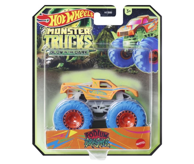 Hot wheels monster truck glow in the dark masinuta podium crasher scara 1:64 Hot wheels monster truck glow in the dark masinuta podium crasher scara 1:64
