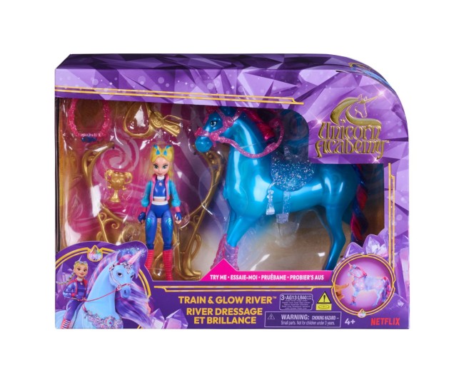 Unicorn academy set antreneaza si straluceste unicornul river si papusa isabel