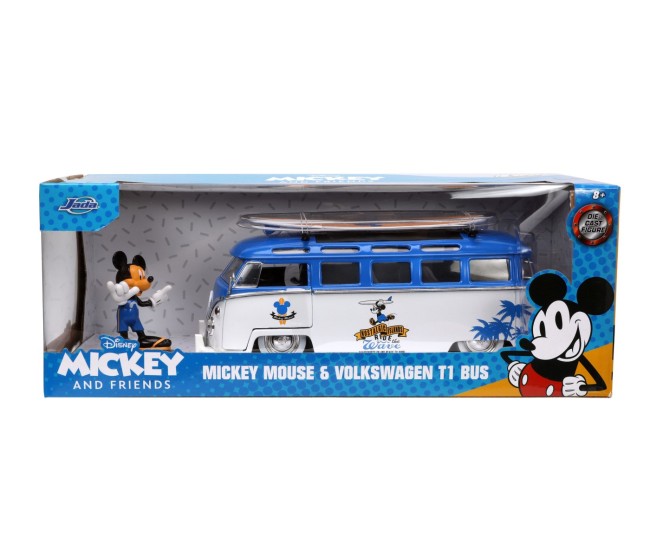 Jada masina din metal volkswagen t1 bus scara 1 la 24 si figurina mickey mouse Jada masina din metal volkswagen t1 bus scara 1 la 24 si figurina mickey mouse