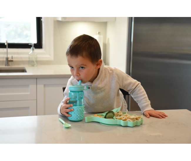 Farfurie compartimentata din silicon cu ventuza, melii, dinozaur