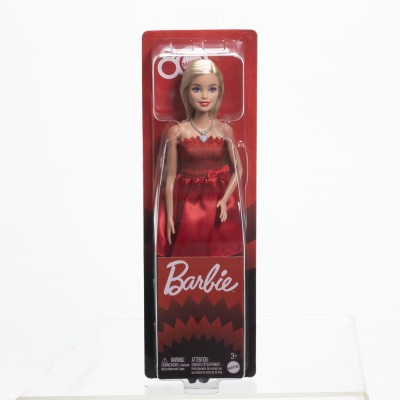 Barbie papusa barbie colectie aniversara 80 de ani blonda cu rochie rosie rubin