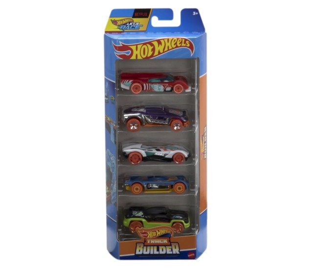 Set 5 masini hot wheels cu design track builder