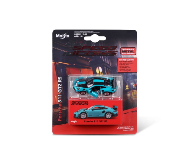 Maisto masinuta metalica speed icons porsche 911 gt2 rs miami blue scara 1 la 64