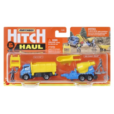 Matchbox hitch&haul set 2 vehicule mbx construction zone tilt n tip mbx cement trailer scara 1:64
