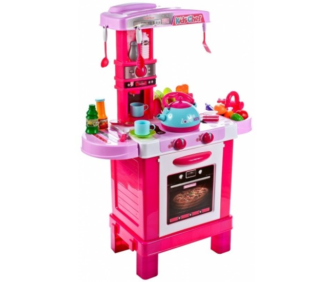 Bucatarie pentru fetite malplay cu electrocasnice ceainic si accesorii lumini si sunete