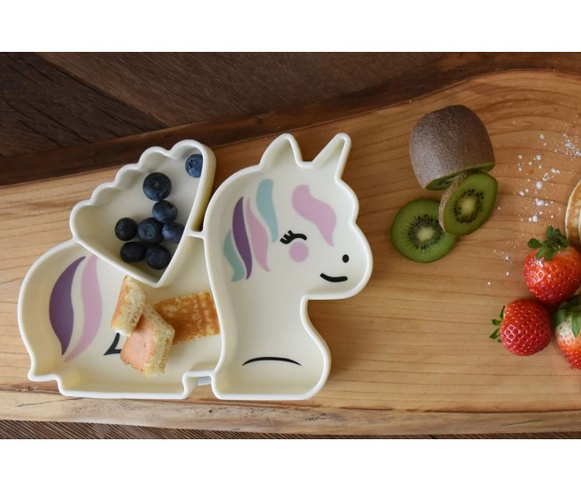 Farfurie compartimentata din silicon cu ventuza, melii luxe, unicorn